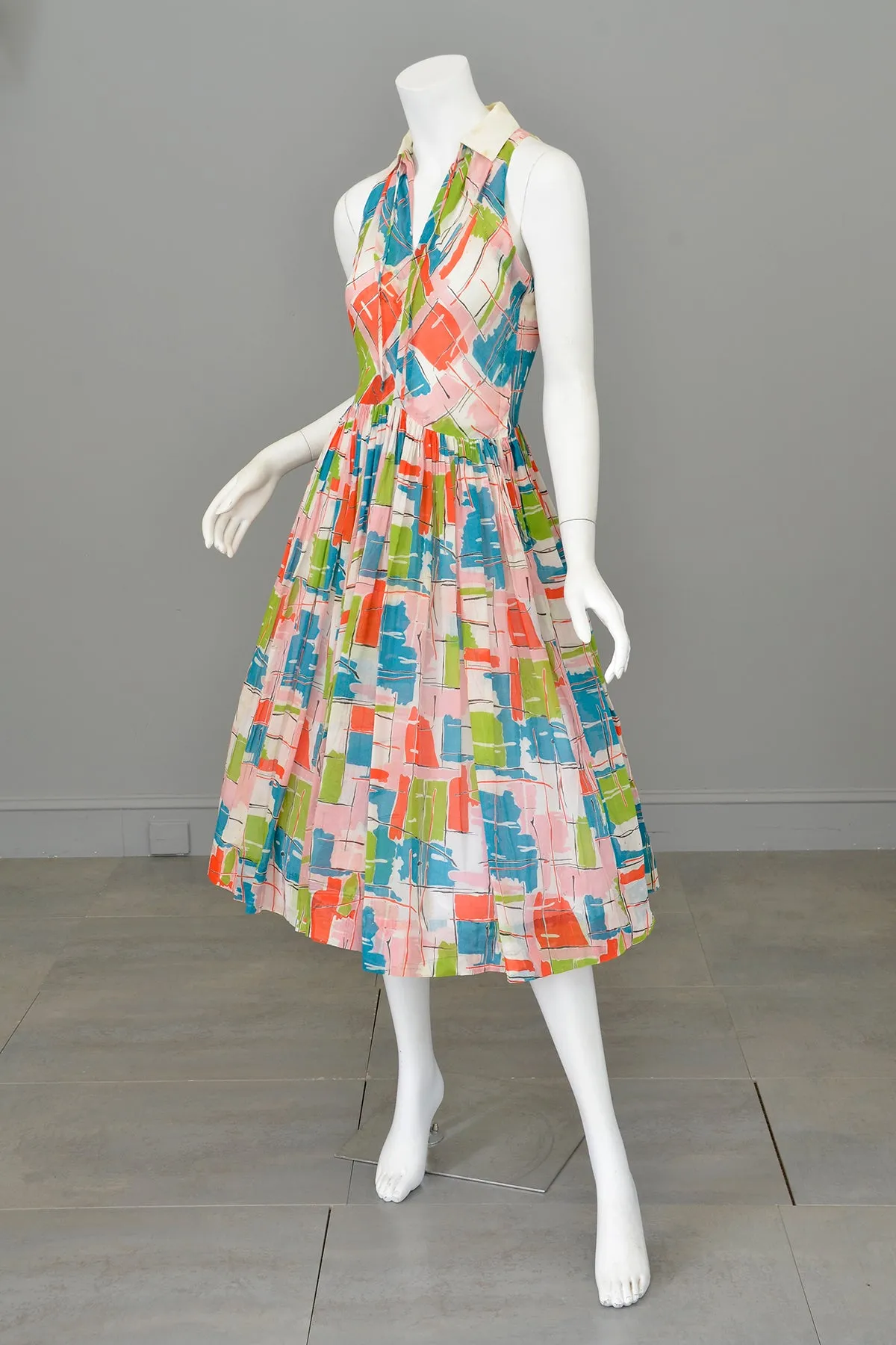 1940s 50s Contemporary Art Print Dress - Restoration piece, needs good cleaning