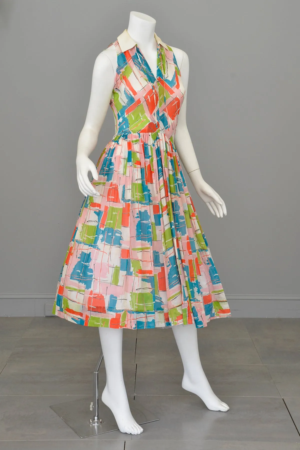 1940s 50s Contemporary Art Print Dress - Restoration piece, needs good cleaning