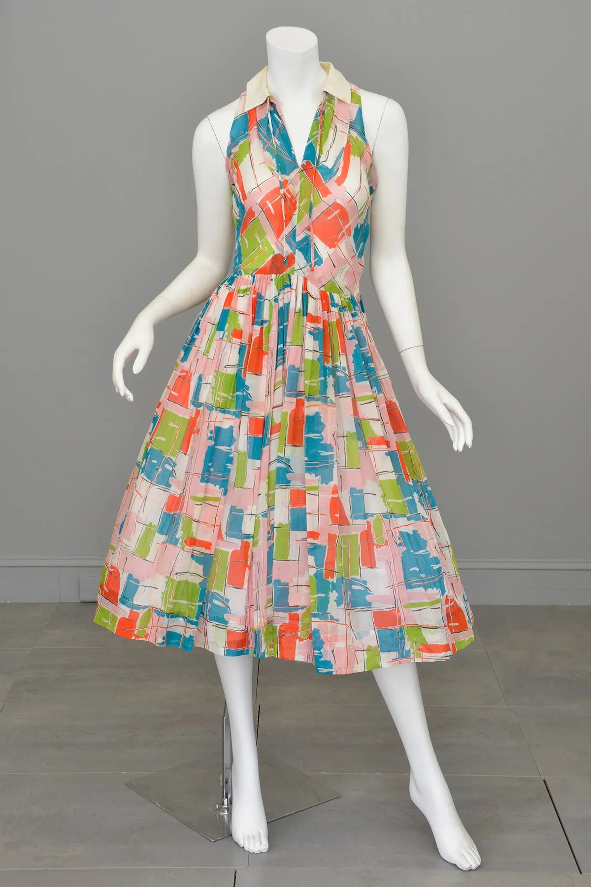 1940s 50s Contemporary Art Print Dress - Restoration piece, needs good cleaning