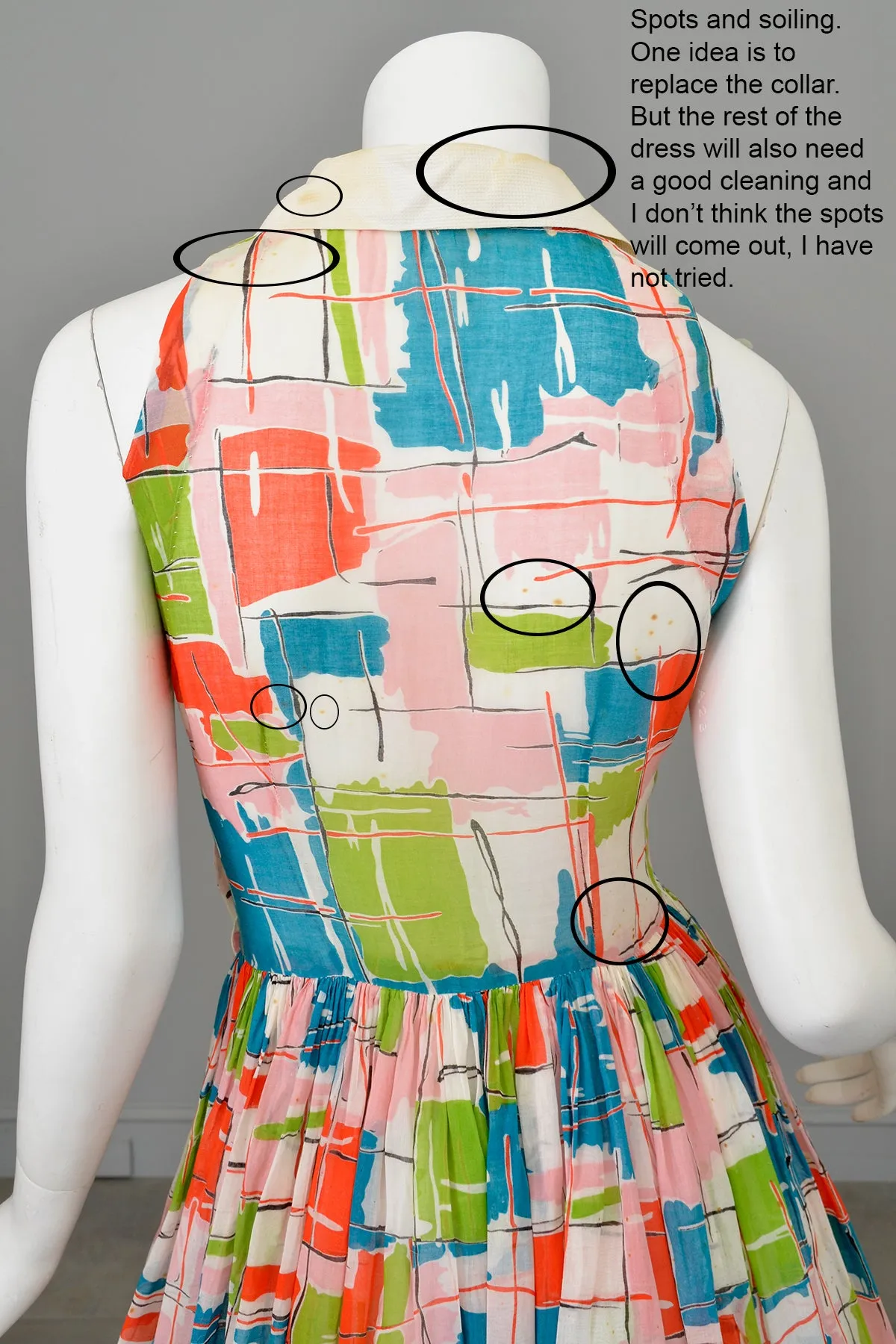 1940s 50s Contemporary Art Print Dress - Restoration piece, needs good cleaning