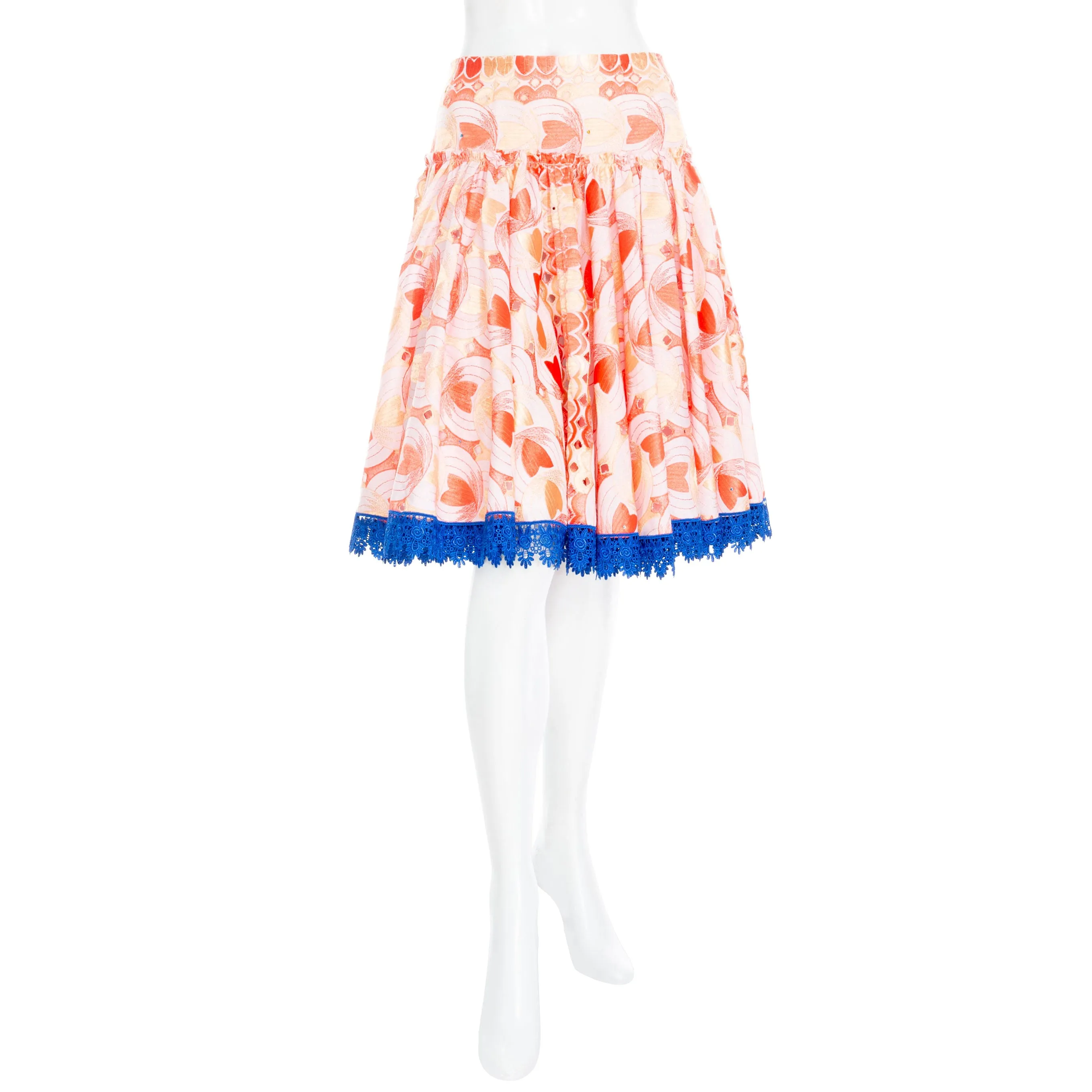 2000s Embroidered Cutout Lace Patterned A-Line Skirt