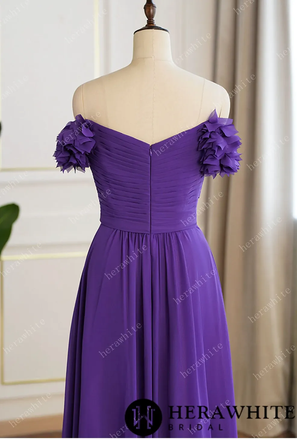 3D Flower Off-The-Shoulder Chiffon Bridesmaid Dress