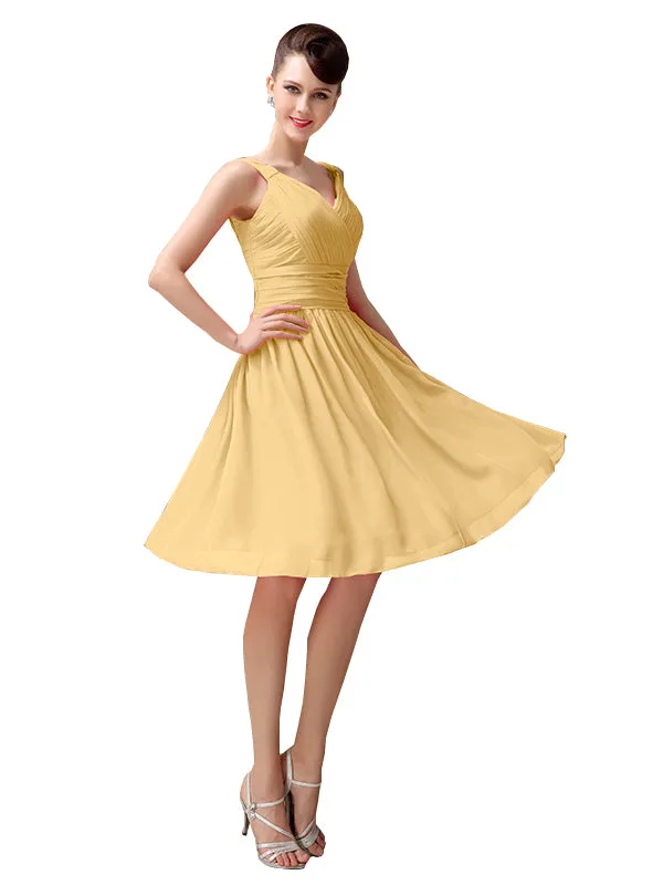 A-line Chiffon V-Neck Knee-Length Short Bridesmaid Dresses