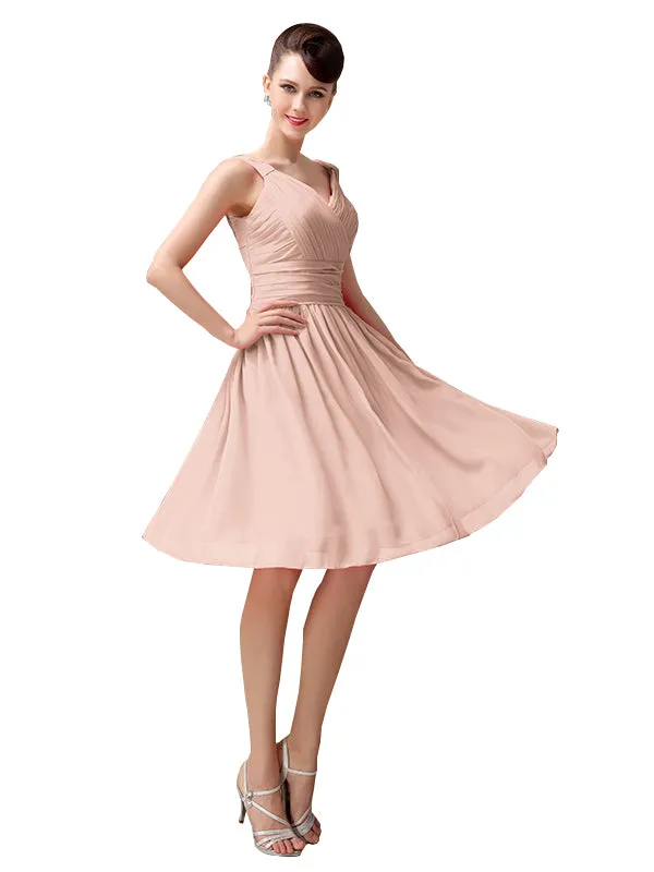 A-line Chiffon V-Neck Knee-Length Short Bridesmaid Dresses