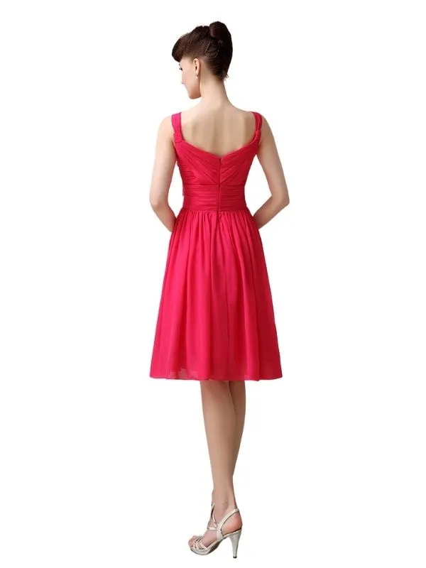 A-line Chiffon V-Neck Knee-Length Short Bridesmaid Dresses