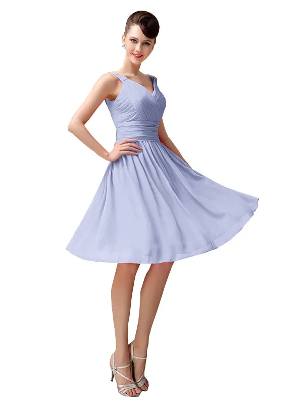 A-line Chiffon V-Neck Knee-Length Short Bridesmaid Dresses