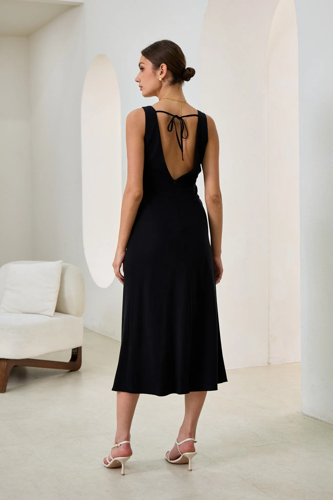 Aeisha Black Cupro Bias Midi Dress