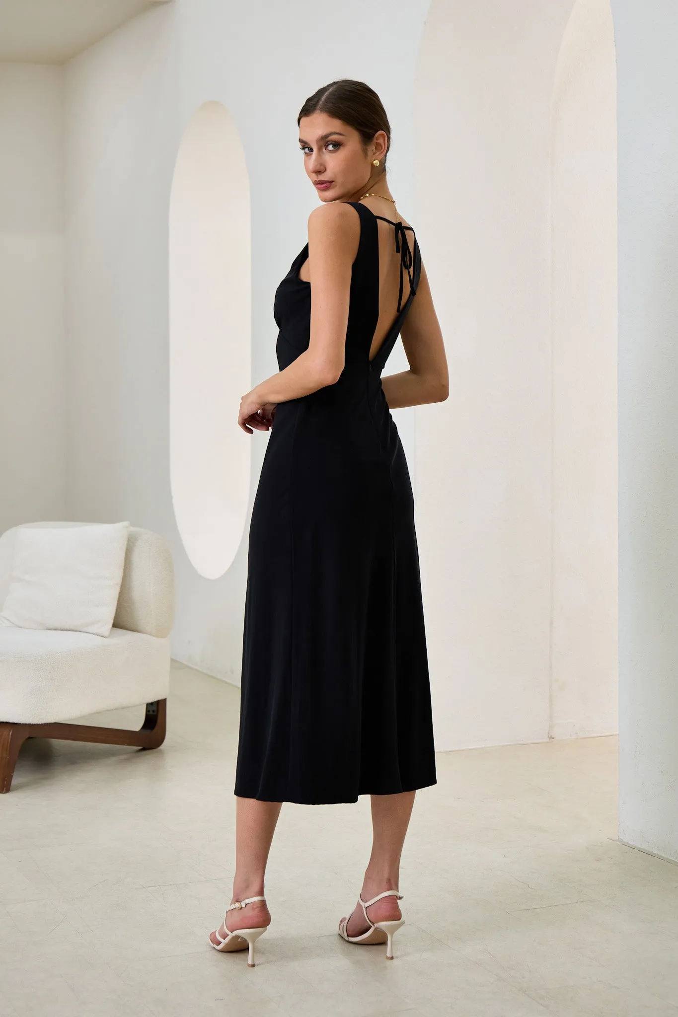 Aeisha Black Cupro Bias Midi Dress