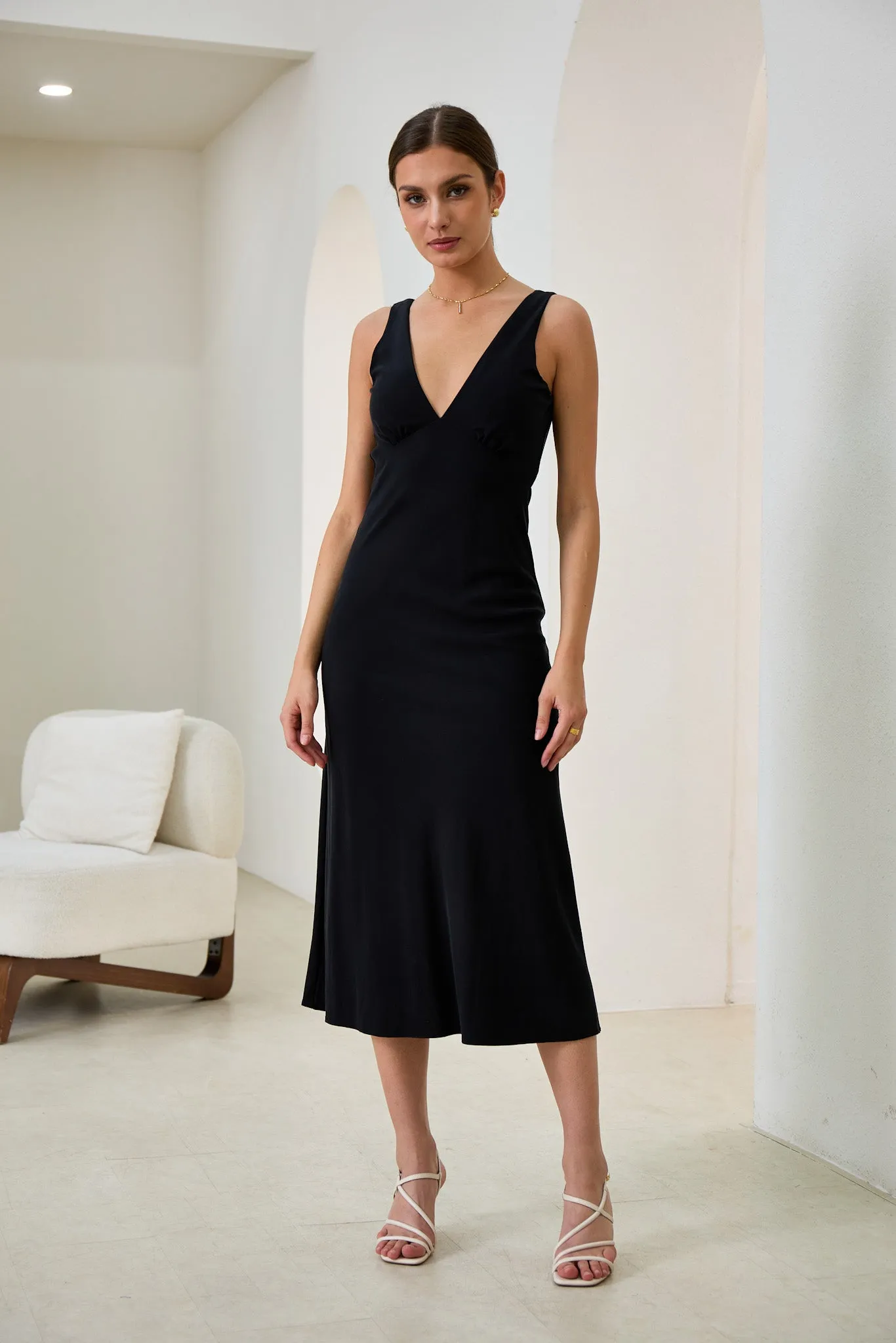 Aeisha Black Cupro Bias Midi Dress