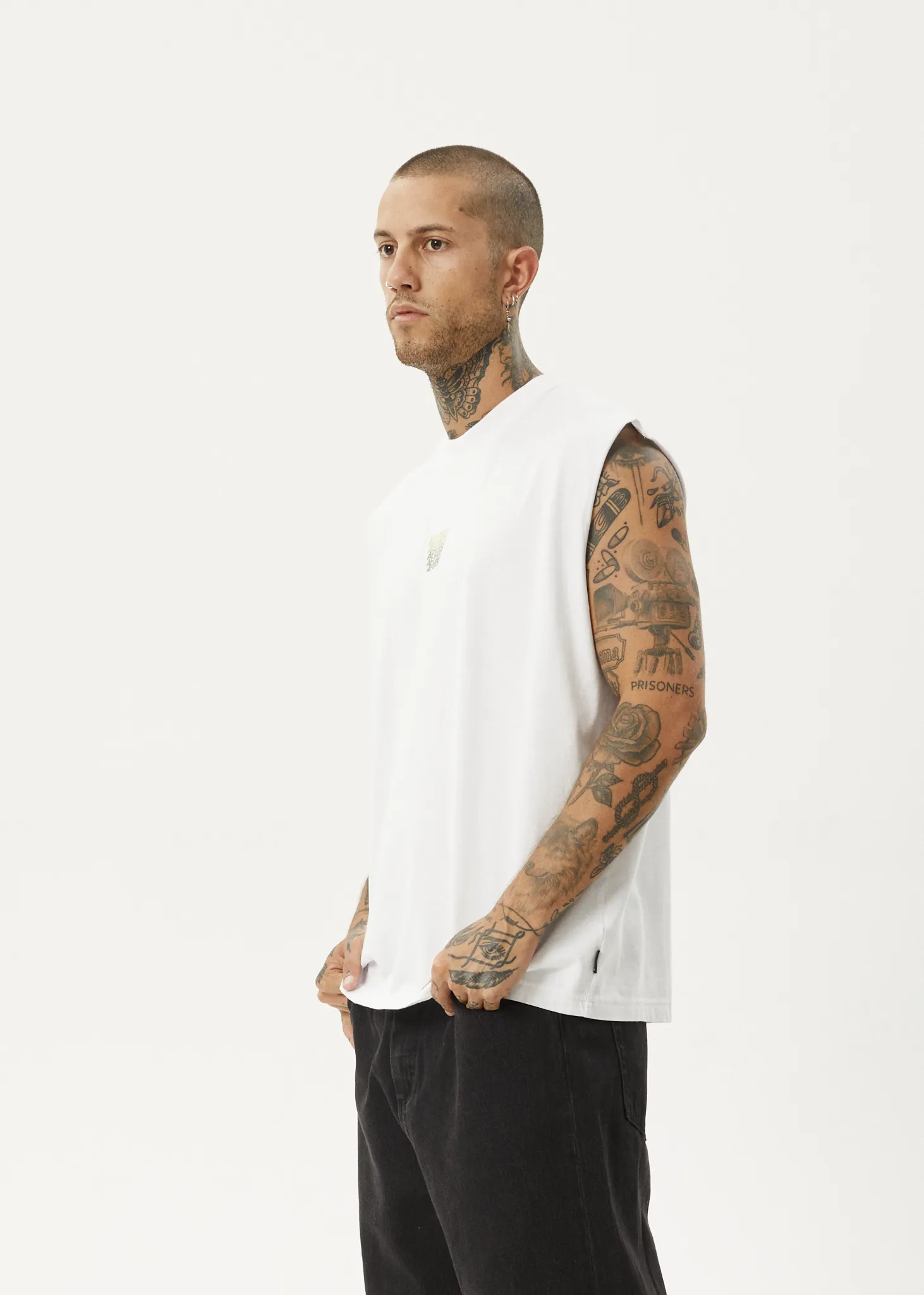 AFENDS Mens Repeat - Sleeveless Tee - White