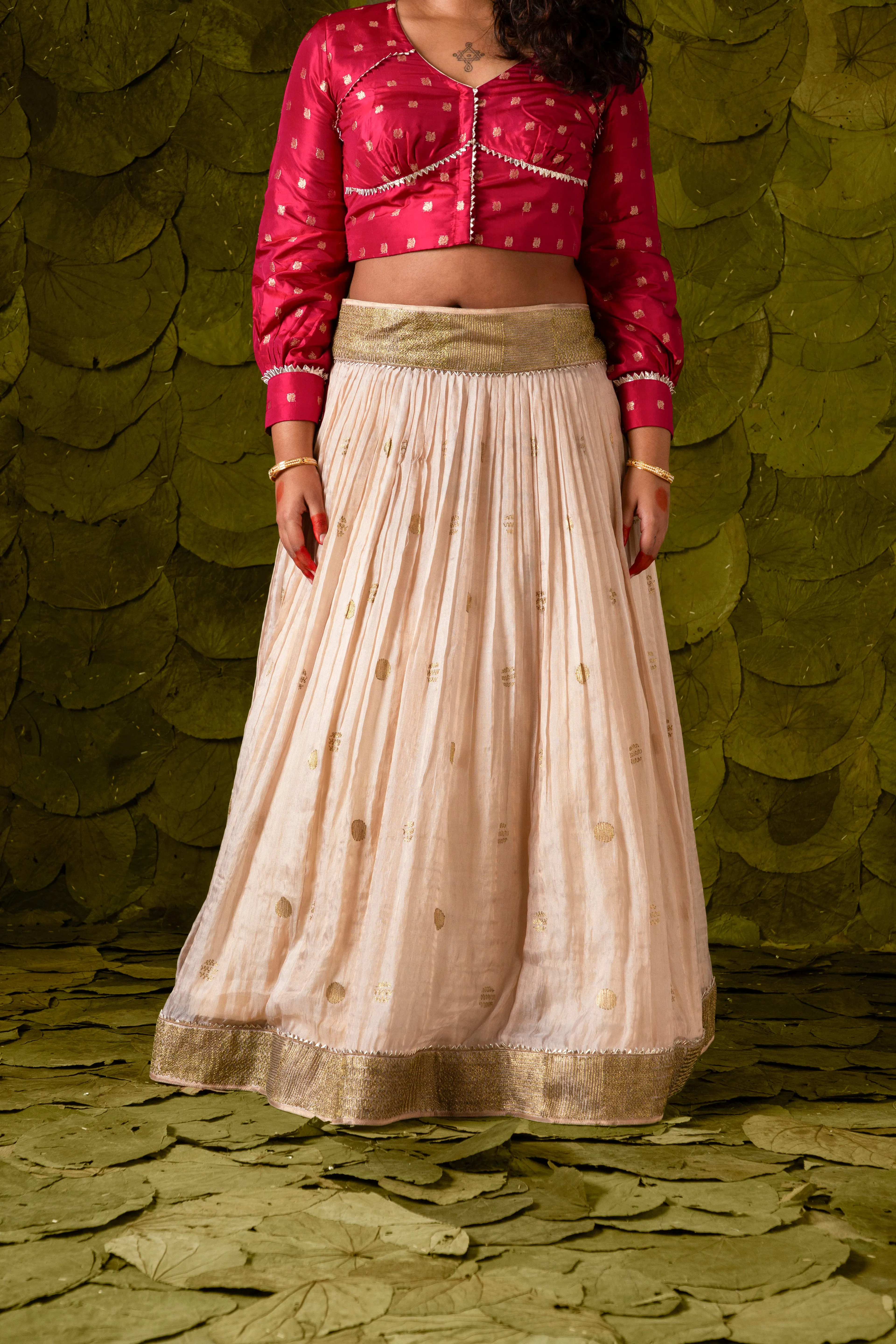 Aṭṭige (ಅತ್ತಿಗೆ) Lehenga in Sangria Pink and Rose Dust Off-White