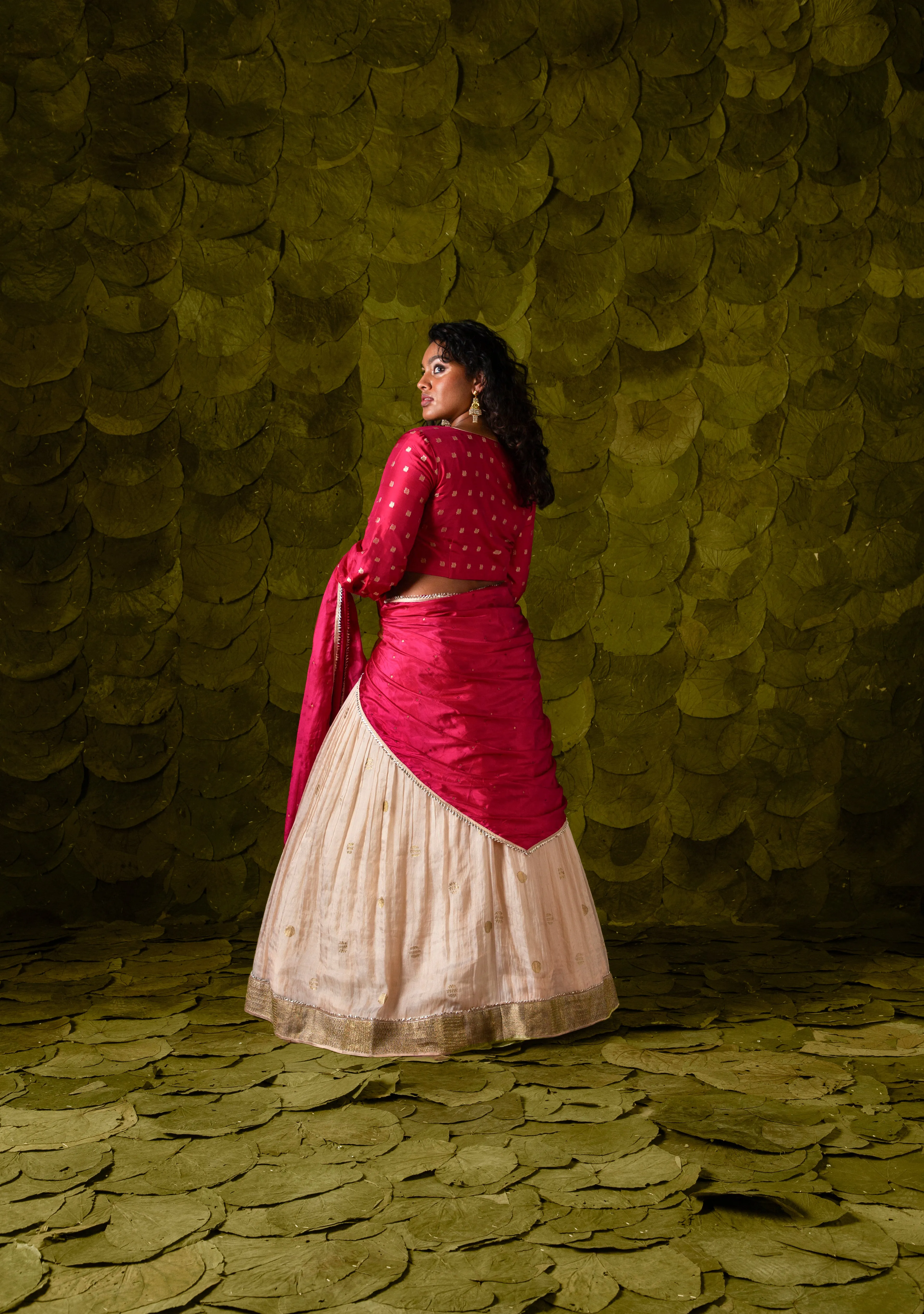 Aṭṭige (ಅತ್ತಿಗೆ) Lehenga in Sangria Pink and Rose Dust Off-White