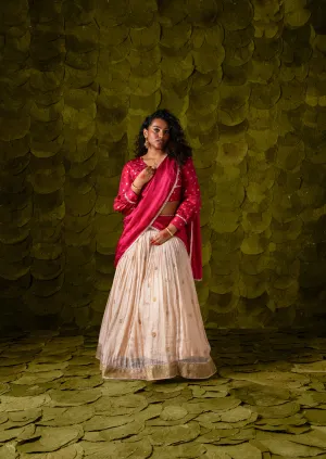 Aṭṭige (ಅತ್ತಿಗೆ) Lehenga in Sangria Pink and Rose Dust Off-White