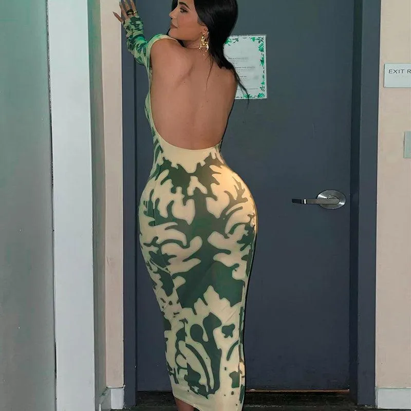 Backless Jungle Print Dress