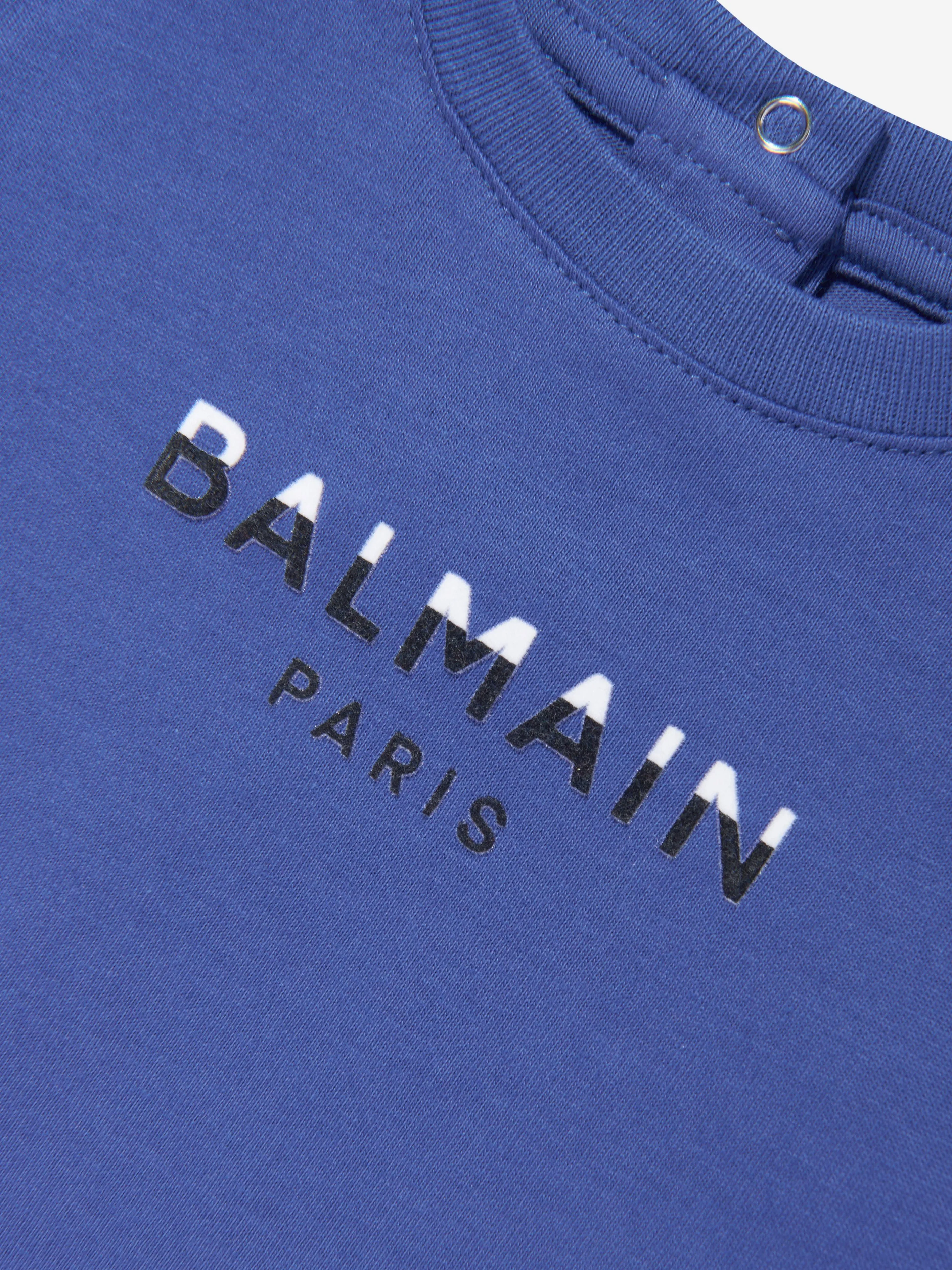 Balmain Baby Boys Paris Logo T-Shirt in Blue