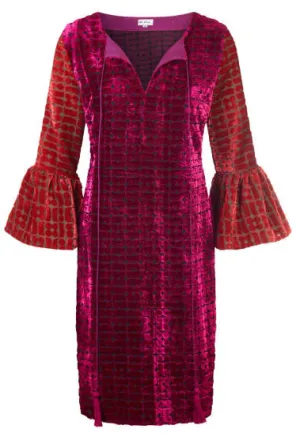 Belle Silk Velvet Dress Pink & Red Graphic