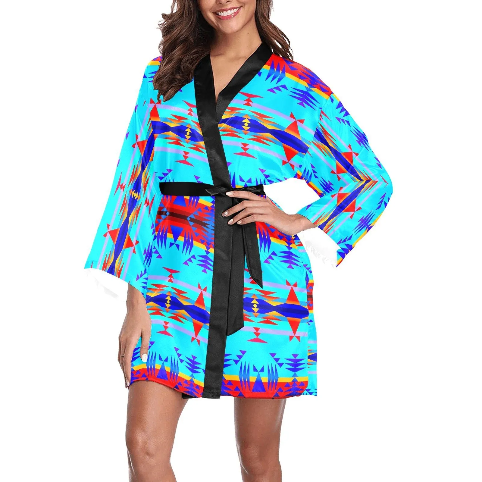 Between the Mountains Blue Long Sleeve Satin Robe