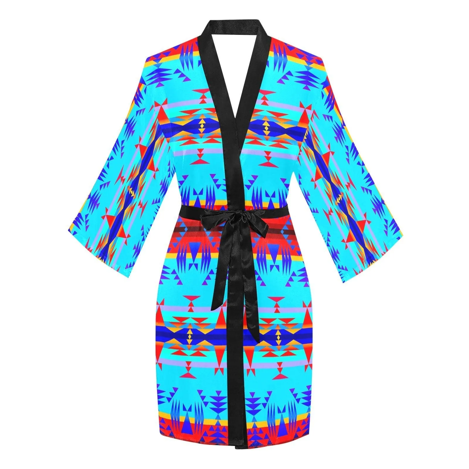 Between the Mountains Blue Long Sleeve Satin Robe