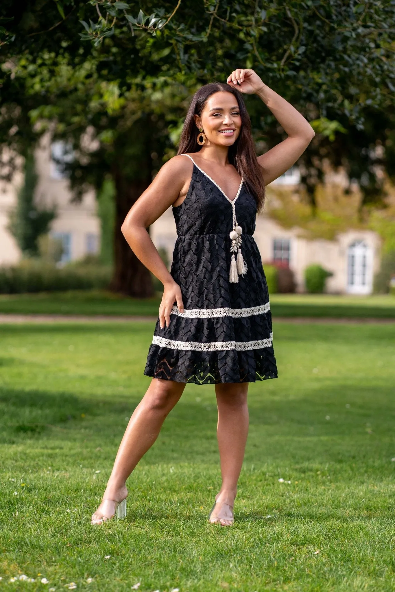 Black Boho Lace Effect Summer Dress