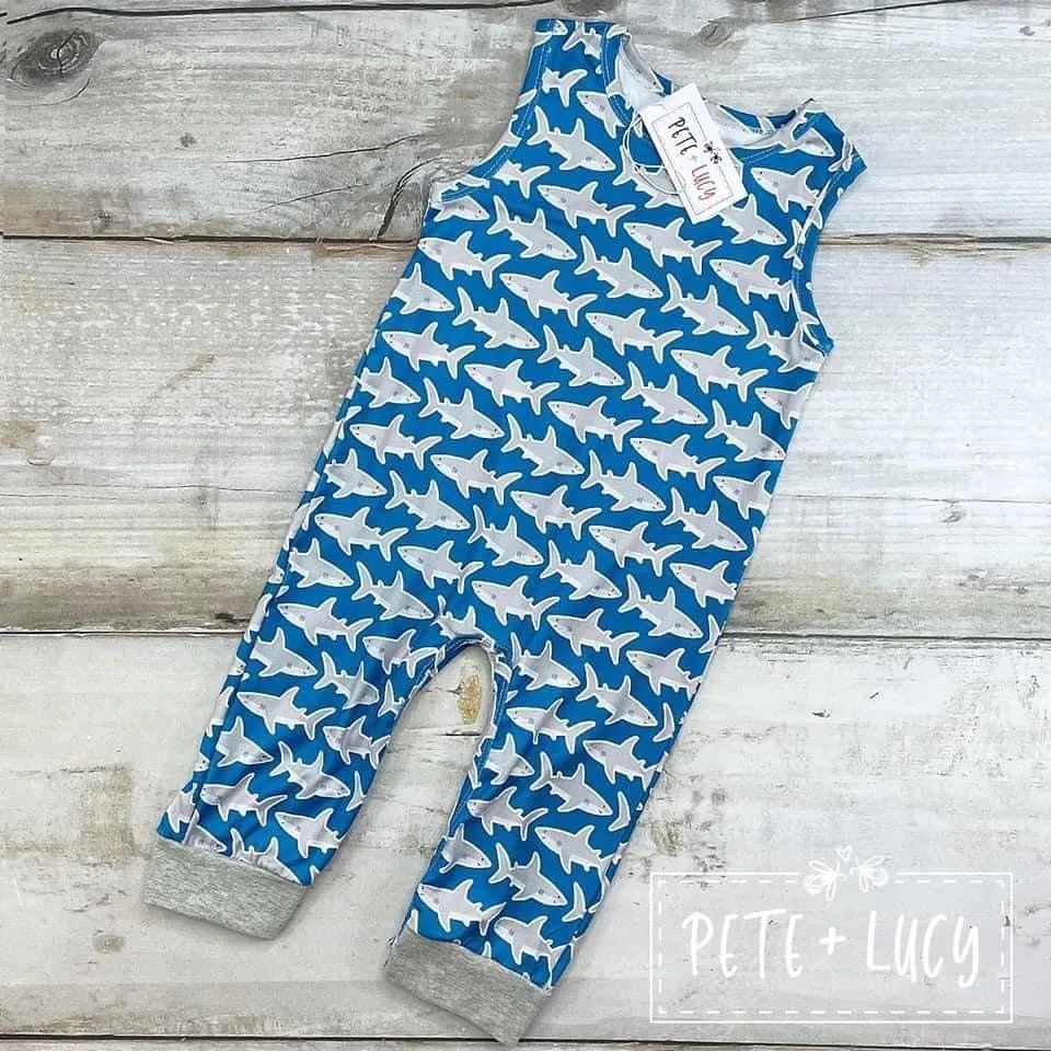 Boy’s “Not So Baby Shark” Sleeveless Romper