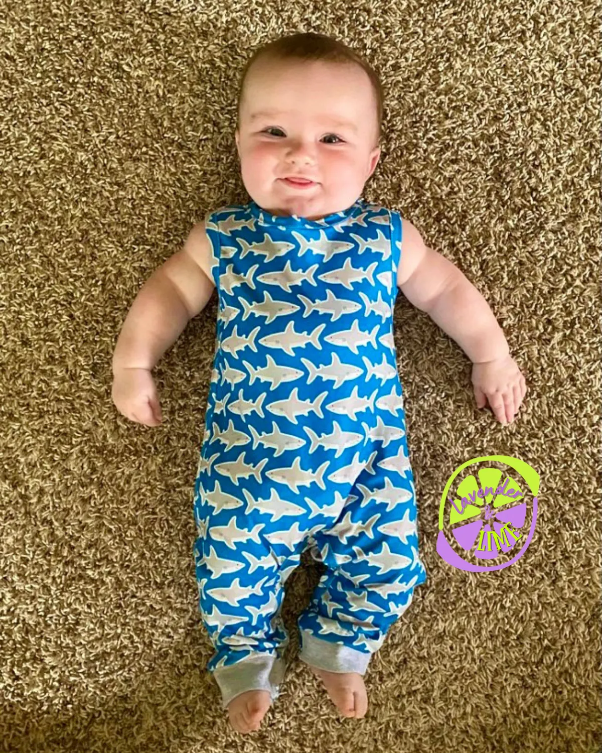 Boy’s “Not So Baby Shark” Sleeveless Romper