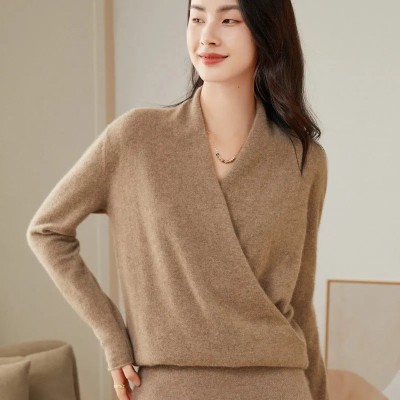 Cashmere Cross V-neck Cashmere Sweater Slim Top Bottoming Sweater