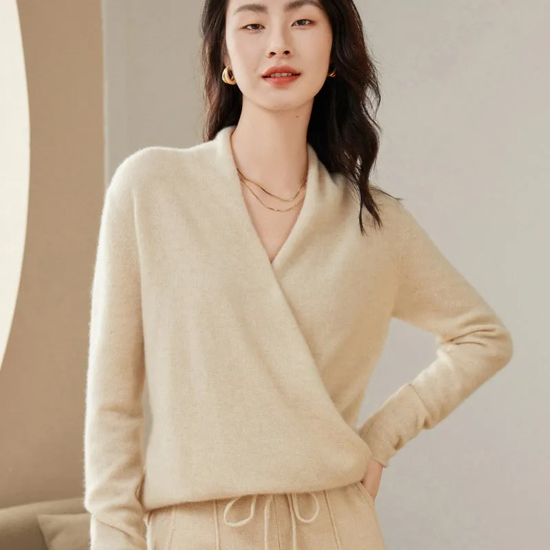 Cashmere Cross V-neck Cashmere Sweater Slim Top Bottoming Sweater