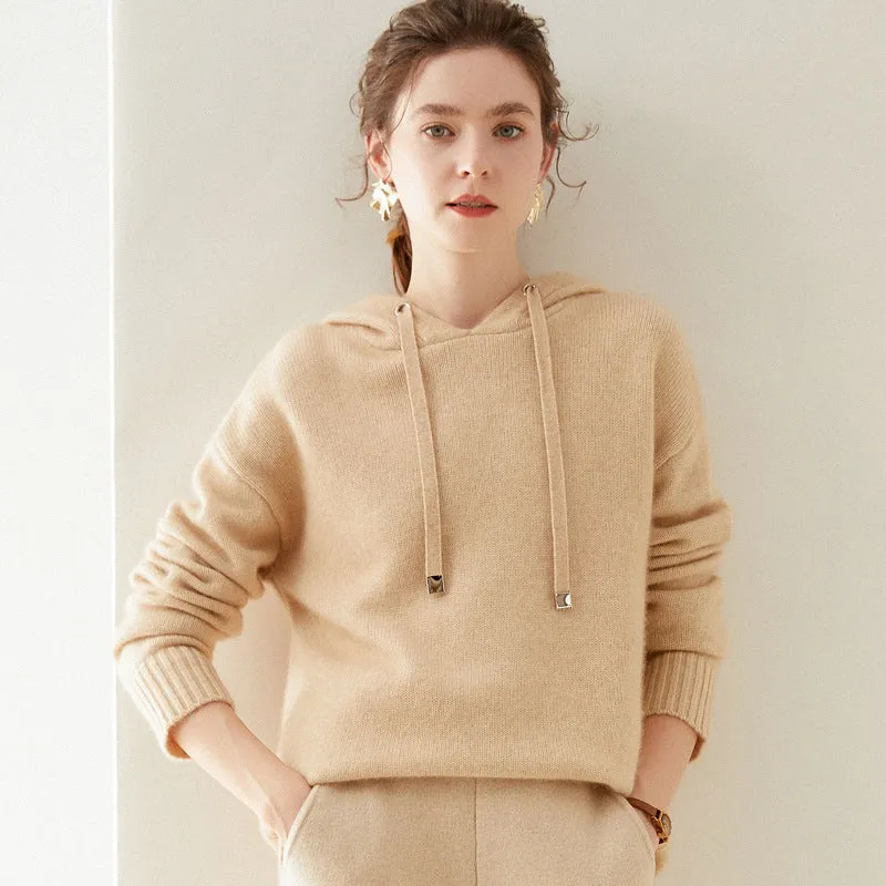 Cashmere Hoodie Women's Thick Sweater for Women Long Sleeve Loose Cashmere Sweater