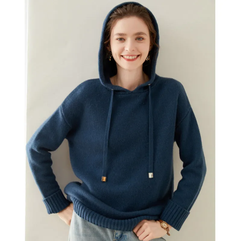 Cashmere Hoodie Women's Thick Sweater for Women Long Sleeve Loose Cashmere Sweater