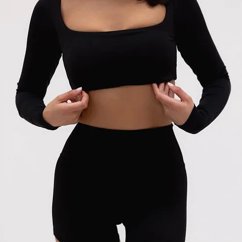 Christina Smooth Long Sleeve Crop - Black