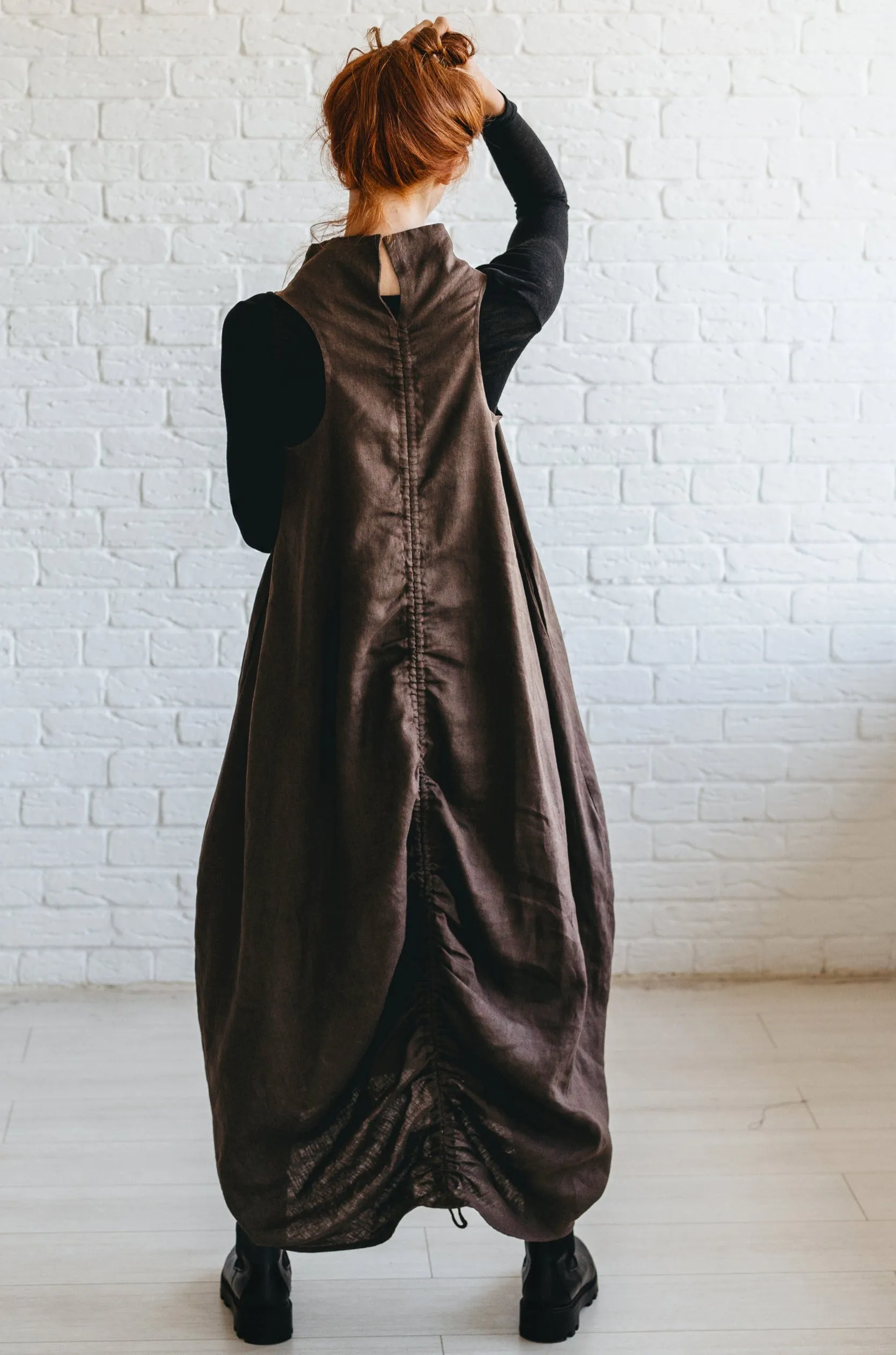 Cowl Neck Heavyweght Linen Dress