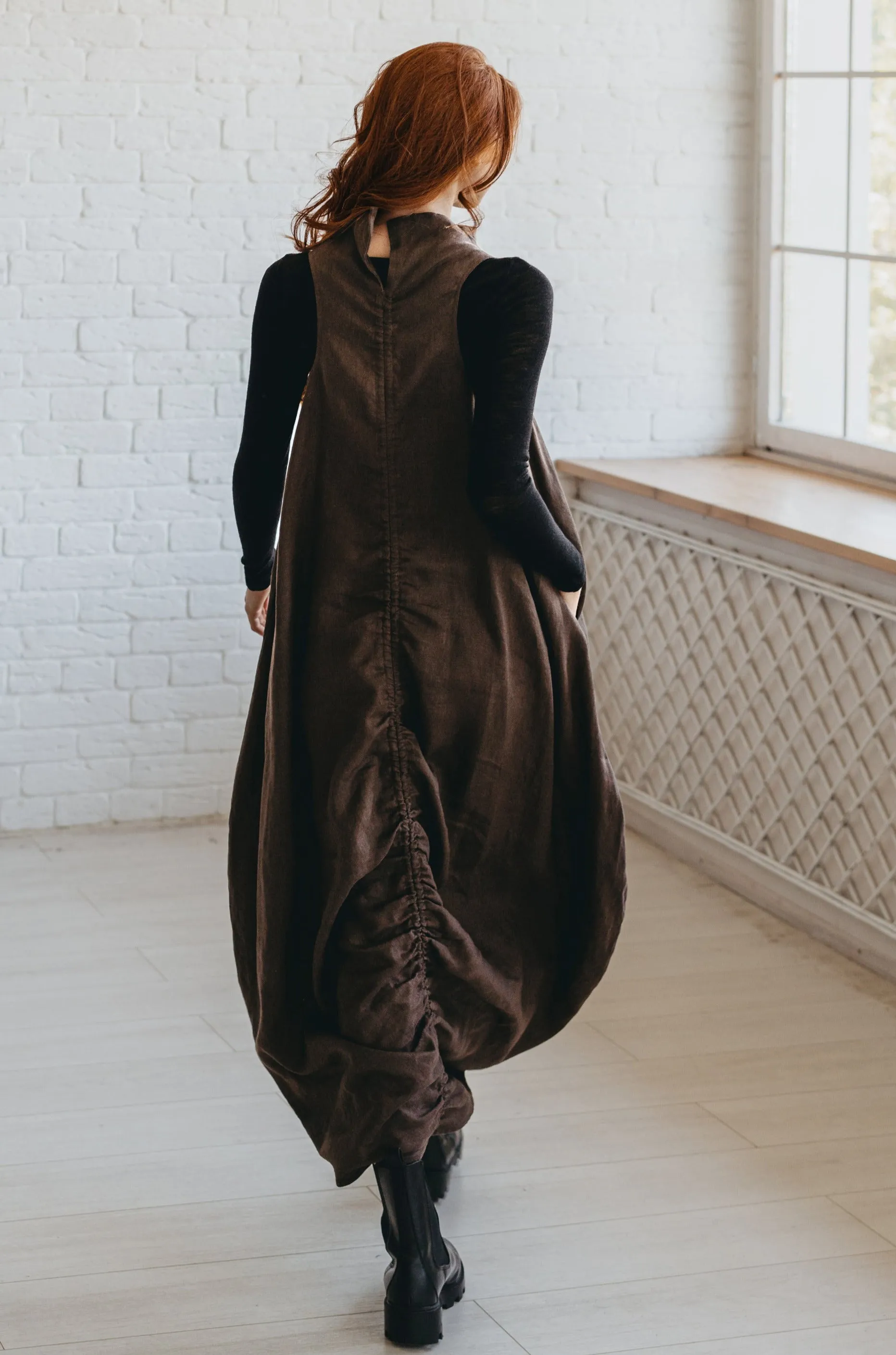 Cowl Neck Heavyweght Linen Dress