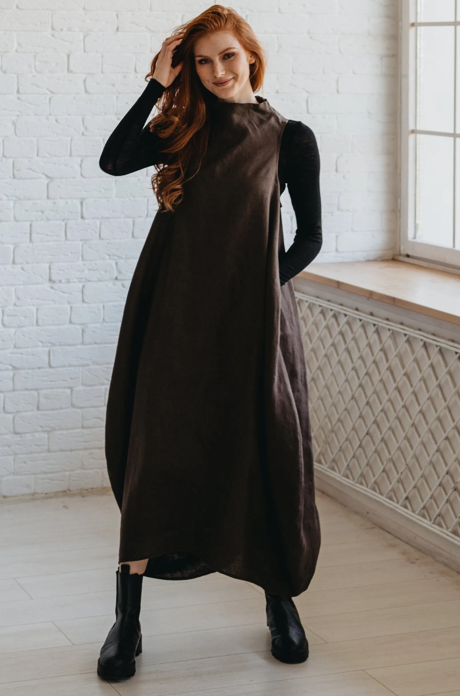 Cowl Neck Heavyweght Linen Dress