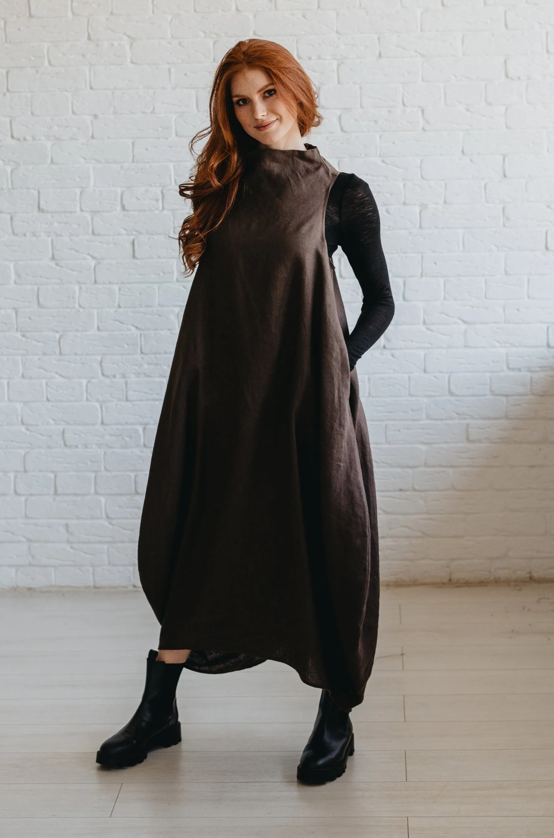 Cowl Neck Heavyweght Linen Dress