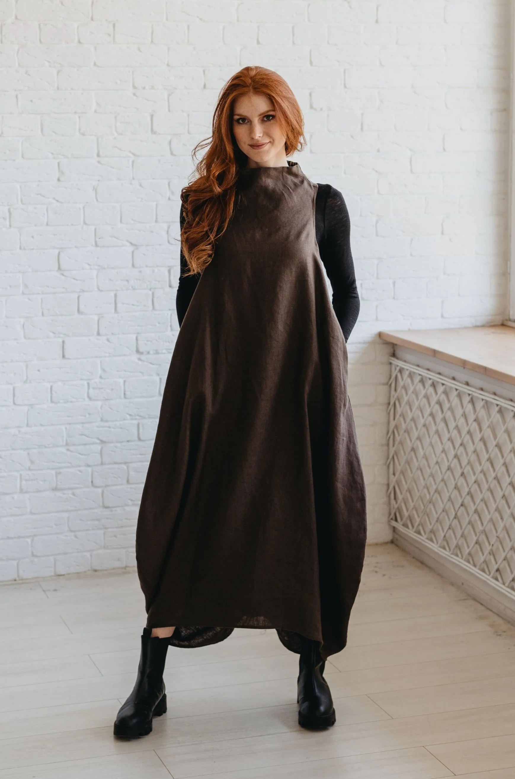 Cowl Neck Heavyweght Linen Dress