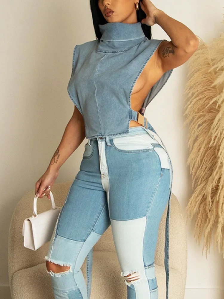 Denim Skate Graceful Mini Skirt