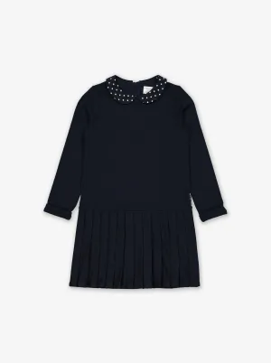 Dotty Collar Pleated Kids Dress