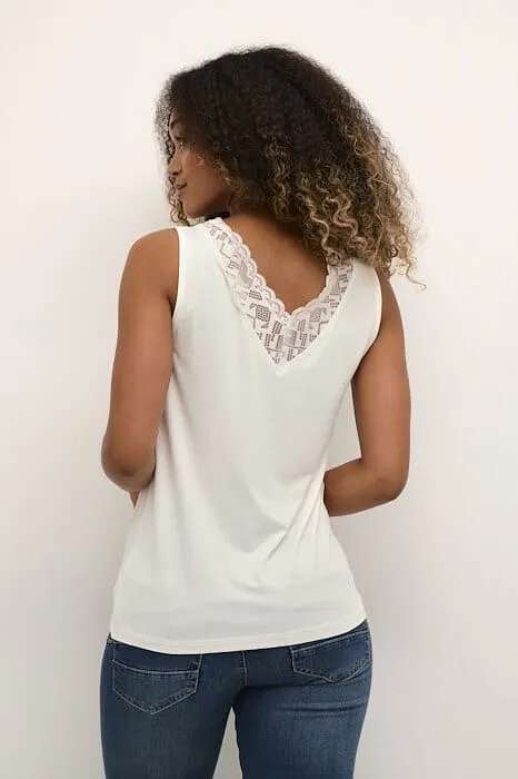 DOUBLE V LACE NECKLINE WHITE CAMISOLE