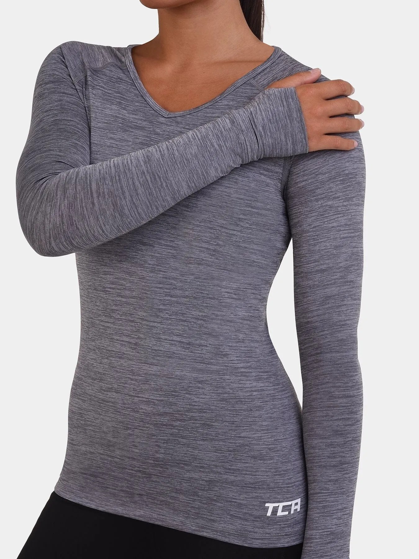 Elle Long Sleeve V Neck Top For Women With Thumbholes