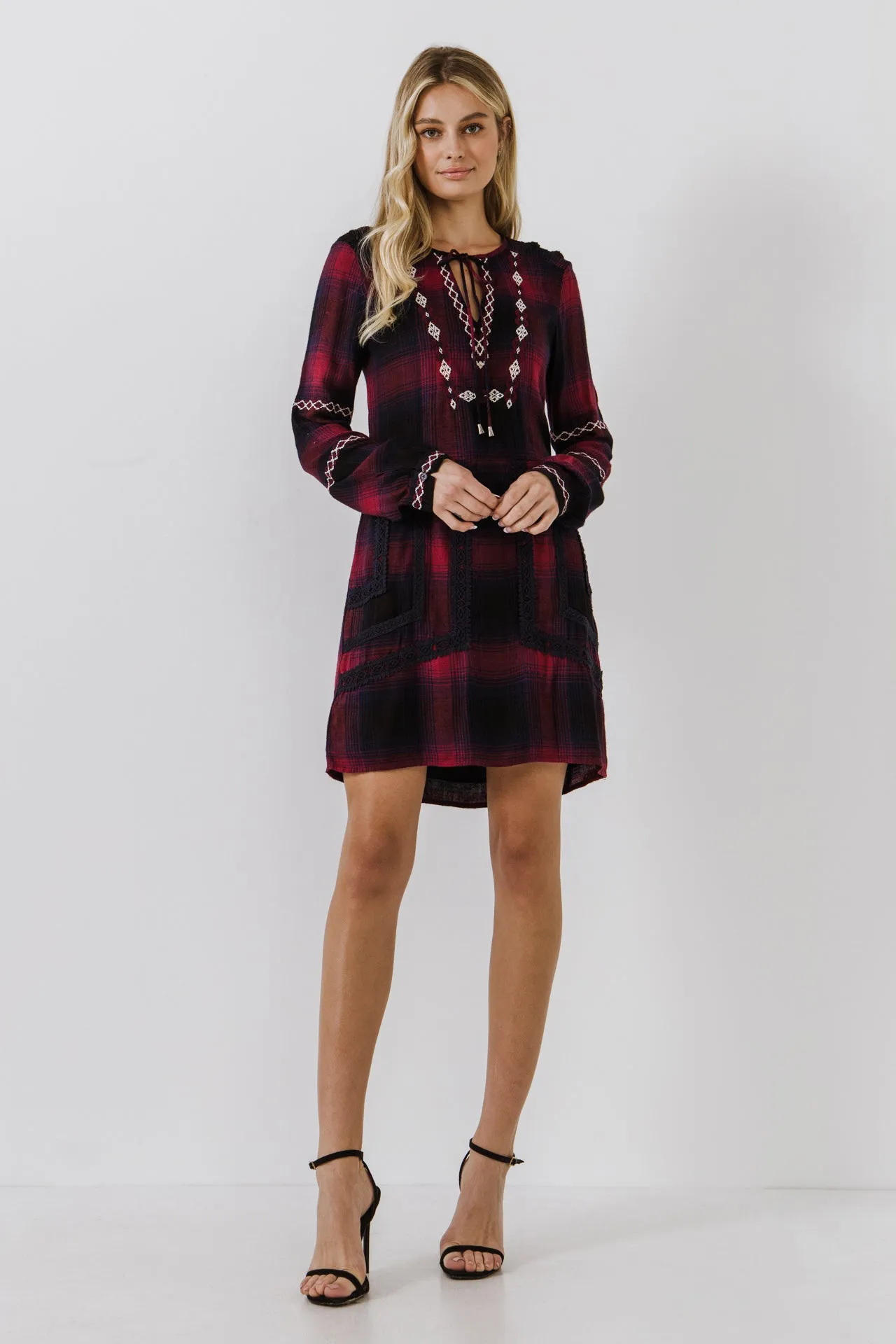 English Factory - Dark Navy Plaid Dress