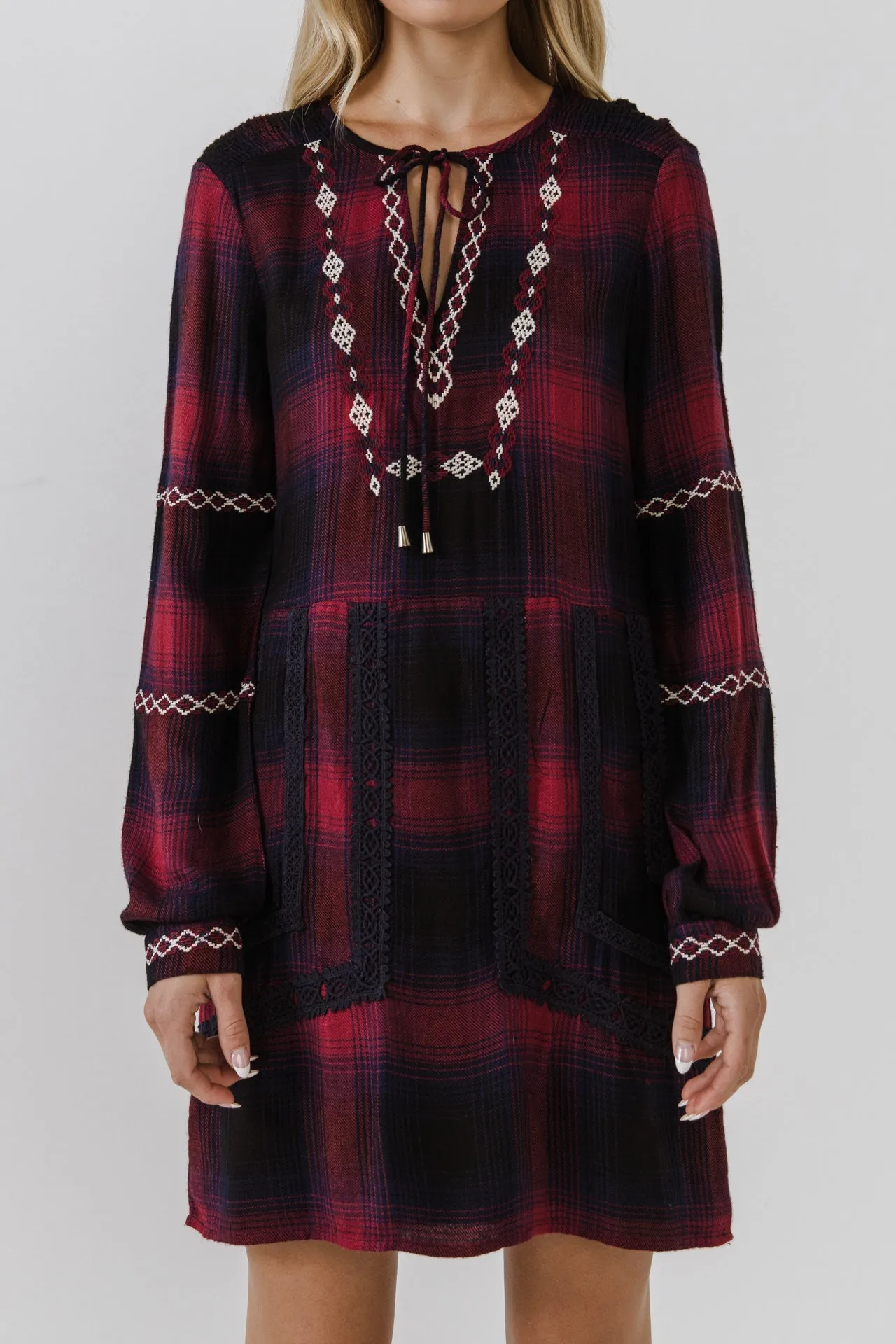 English Factory - Dark Navy Plaid Dress