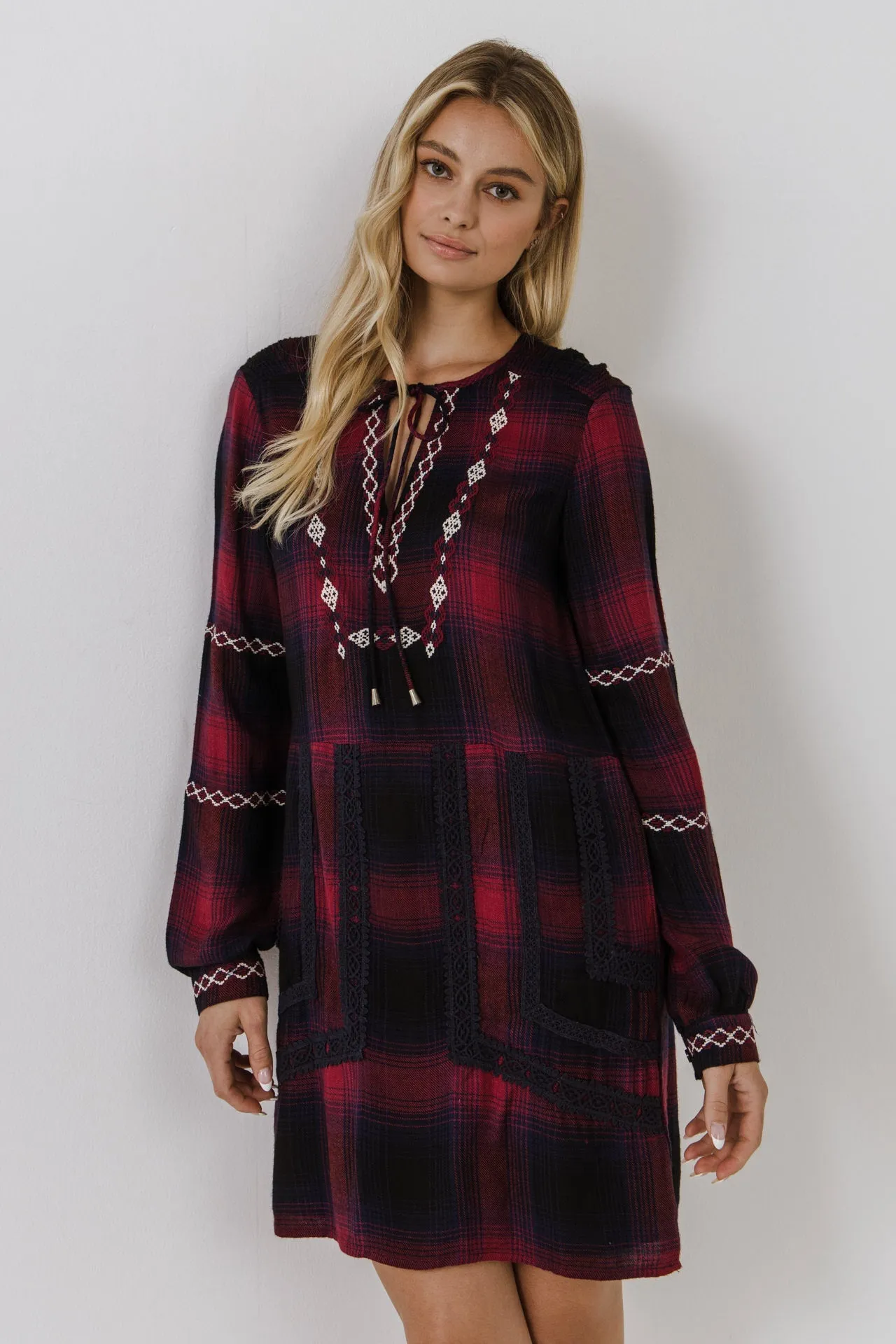 English Factory - Dark Navy Plaid Dress