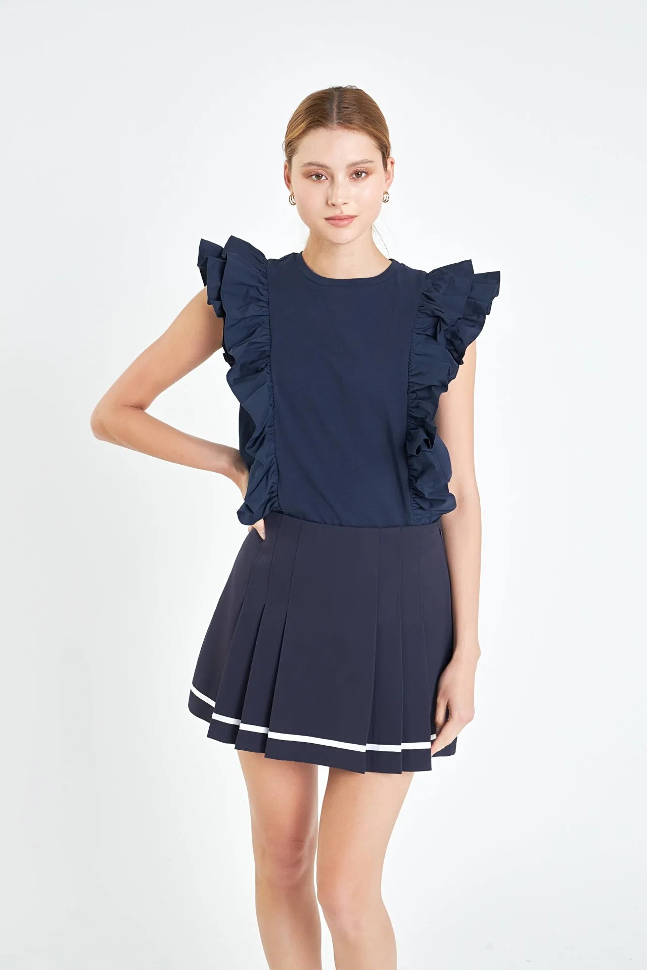 English Factory - Poplin Ruffle Detail Sleeveless Top