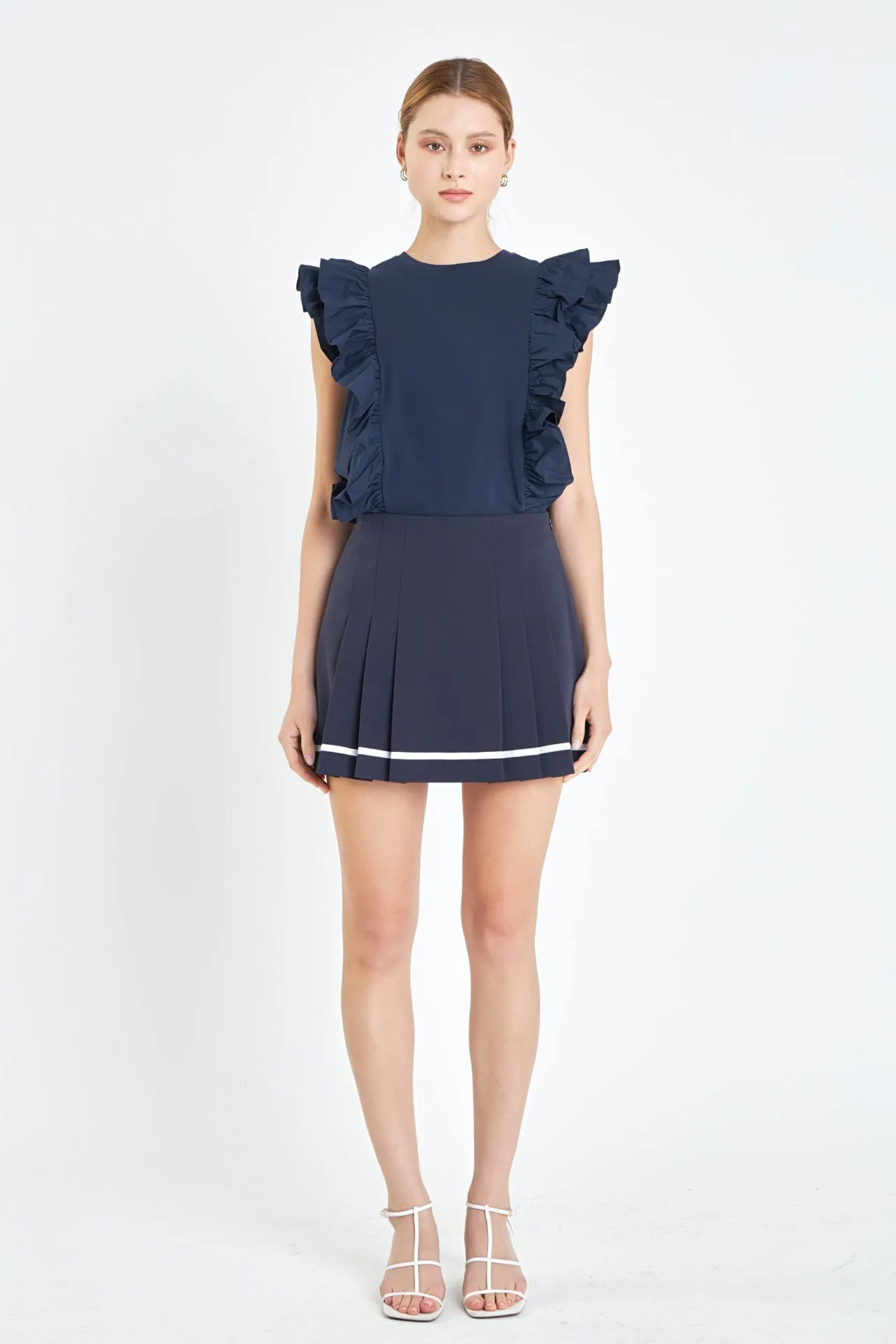 English Factory - Poplin Ruffle Detail Sleeveless Top