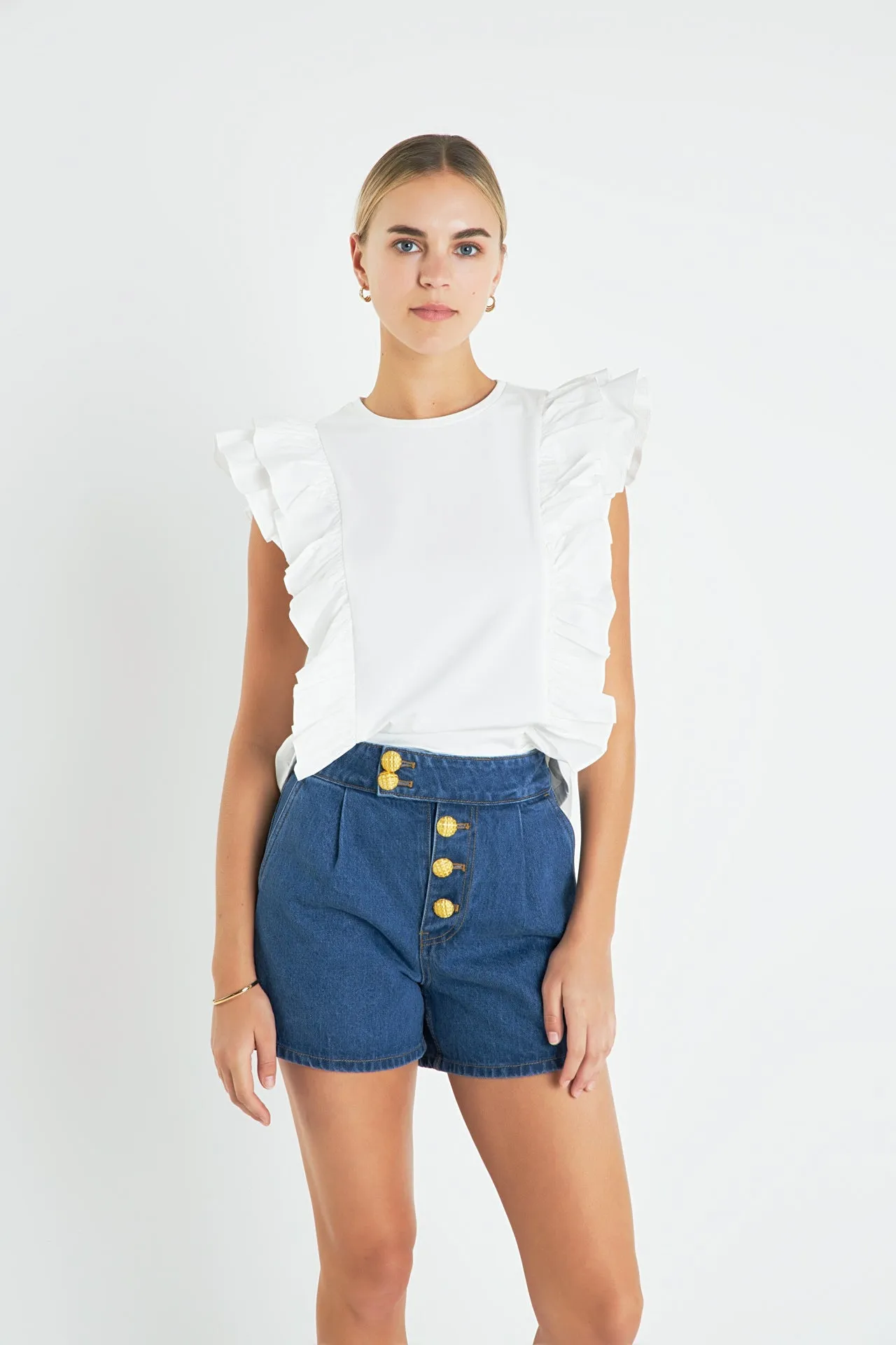 English Factory - Poplin Ruffle Detail Sleeveless Top