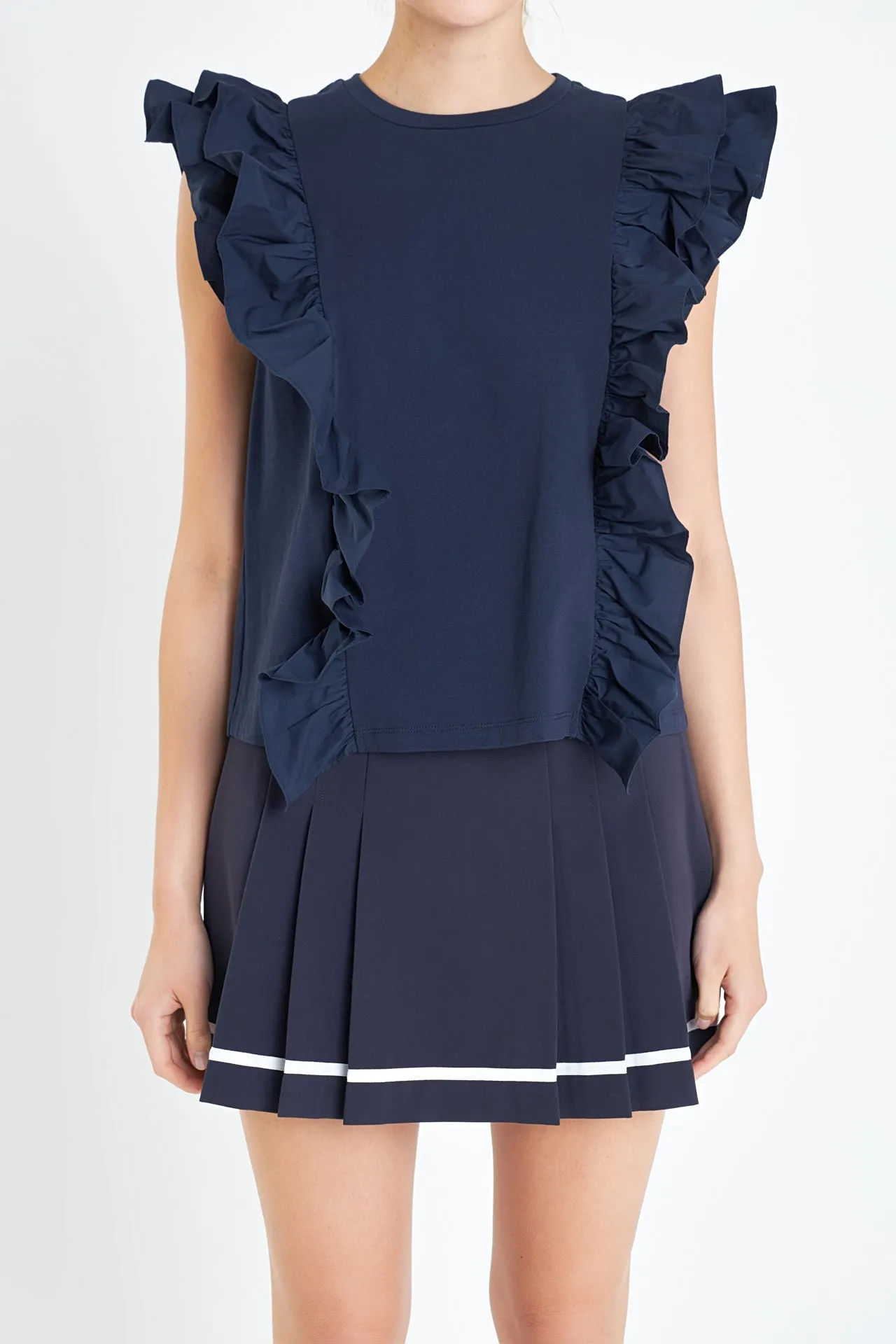 English Factory - Poplin Ruffle Detail Sleeveless Top