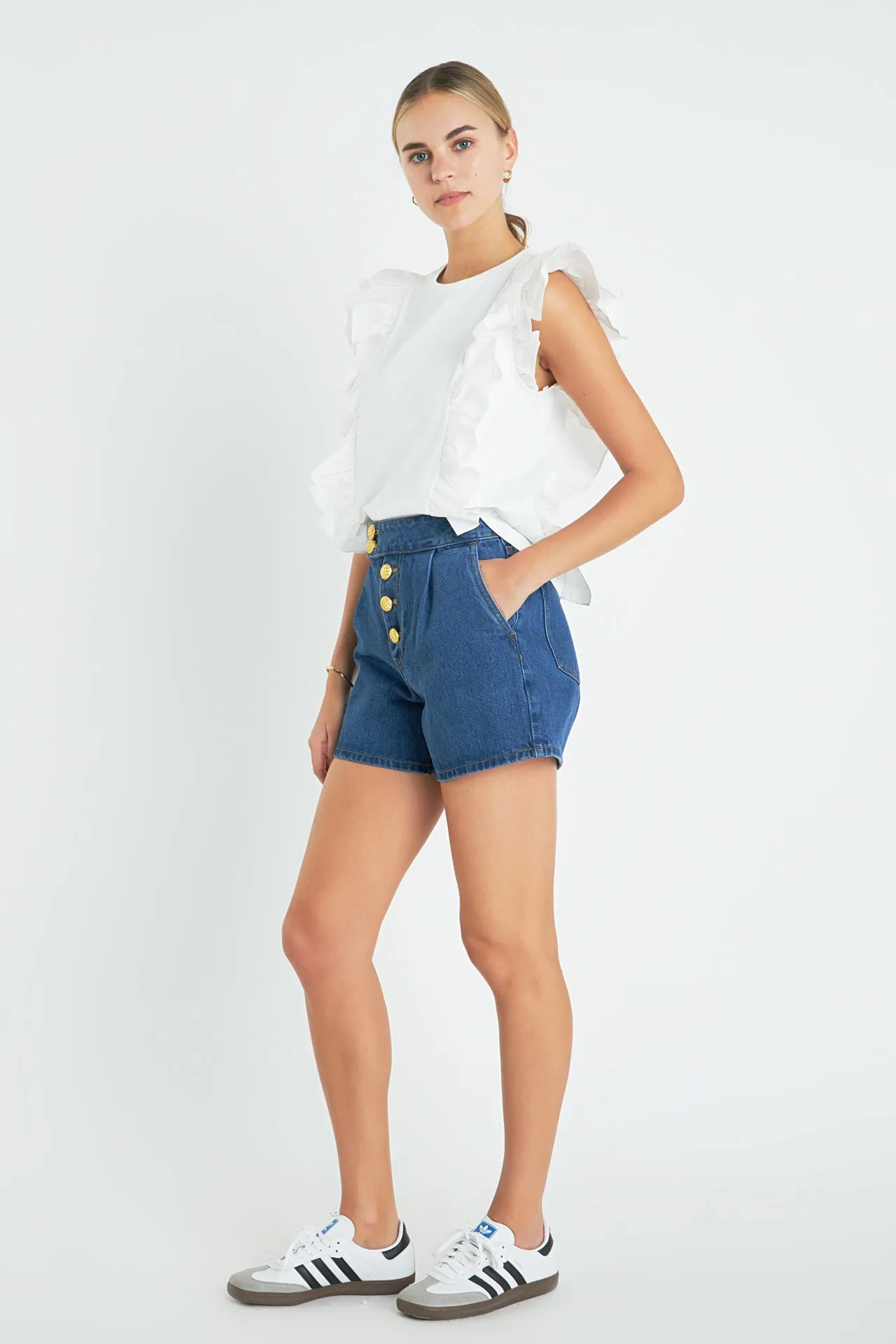 English Factory - Poplin Ruffle Detail Sleeveless Top