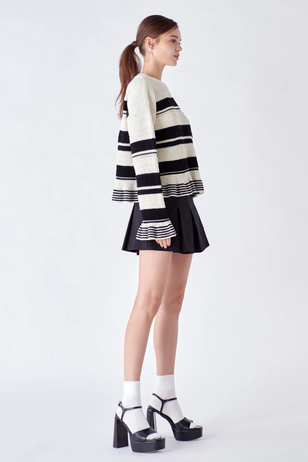 English Factory - Striped Knit Sweater With Ruffles