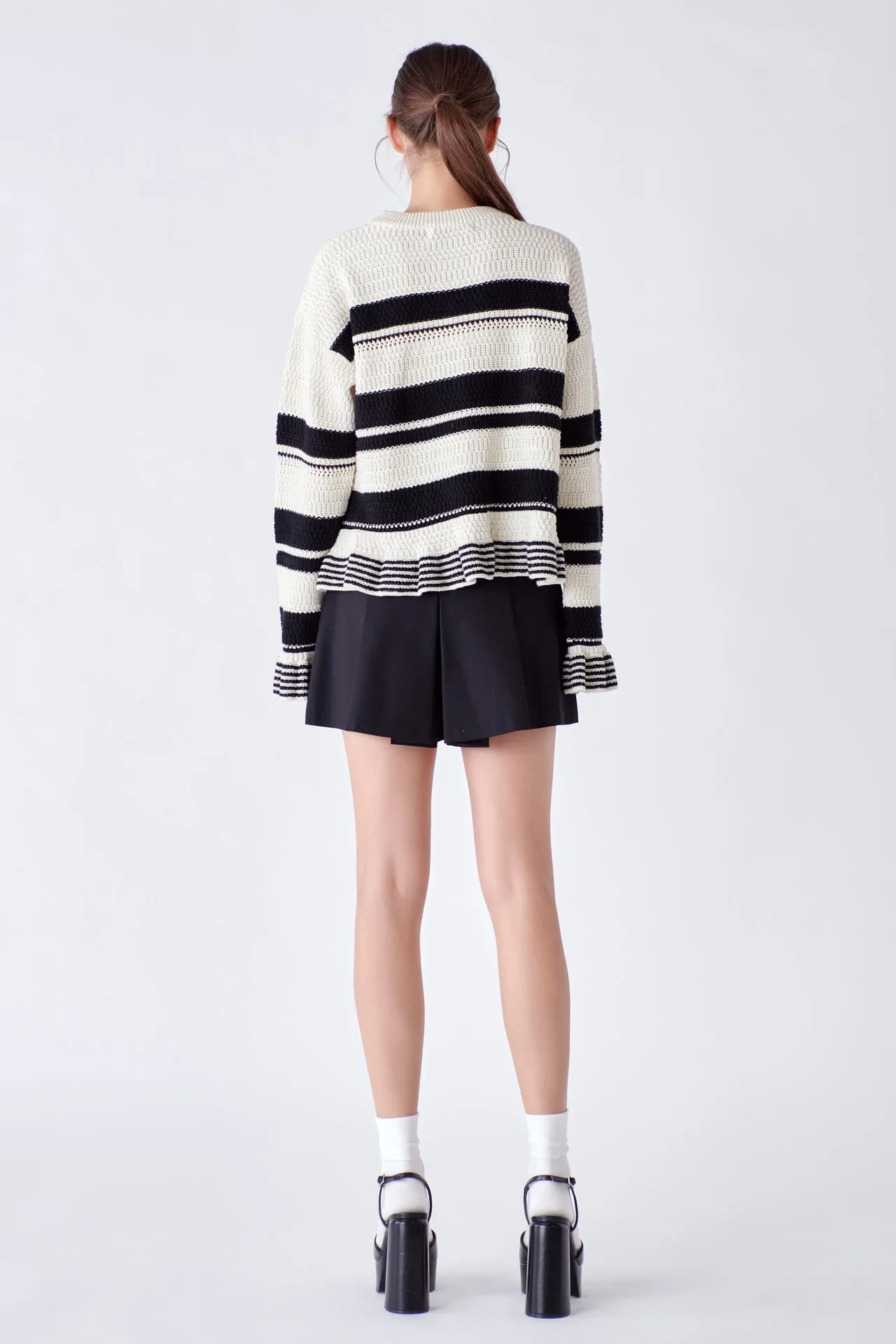 English Factory - Striped Knit Sweater With Ruffles