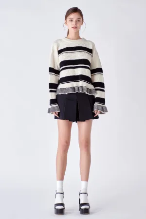 English Factory - Striped Knit Sweater With Ruffles